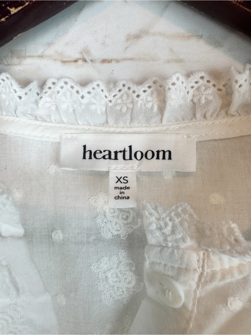 Heartloom | White Romy Button Down Ruffle Top, XS - Picture 7 of 8